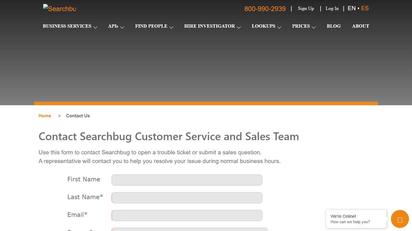 Contact Searchbug Customer Service and Sales Team